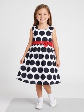 Cherokee Black & White Polka Dot Dress with Pink Bow